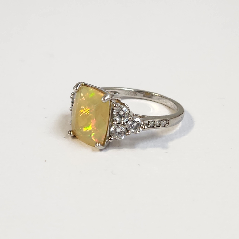 Rule Them All!  2.05ct NATURAL Fiery Ethiopian Opal & Zircon 925 Ring Sz 7 VTG - Picture 12 of 15